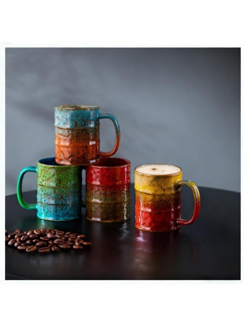 Set of 4 Ceramic Coffee Mugs, 12 Oz - Colorful, Dishwasher & Microwave Safe Cups